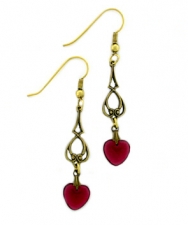 Vintage Rose Colored Glass Heart Earrings