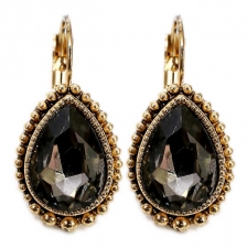 Vintage Style Black Diamond Austrian Crystal Lever Back Earrings