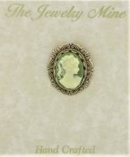 Vintage Reproduction Victorian Style Green Cameo Lapel Pin