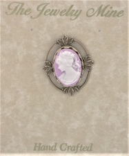 Vintage Reproduction Victorian Style Lilac Cameo Lapel Pin
