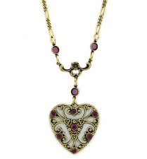 vintage look victorian style Austrian crystal filigree heart necklace