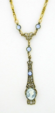 Victorian Style Linear Filigree Cameo Necklace - Blue