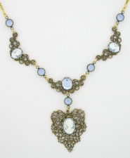 Victorian Filigree Cameo Bib Necklace - Blue