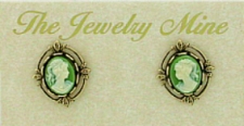 Vintage Inspired Victorian Style Cameo Button Earrings - Green