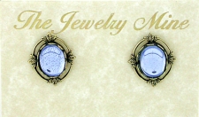Vintage Inspired Victorian Style Cameo Button Earrings - Blue